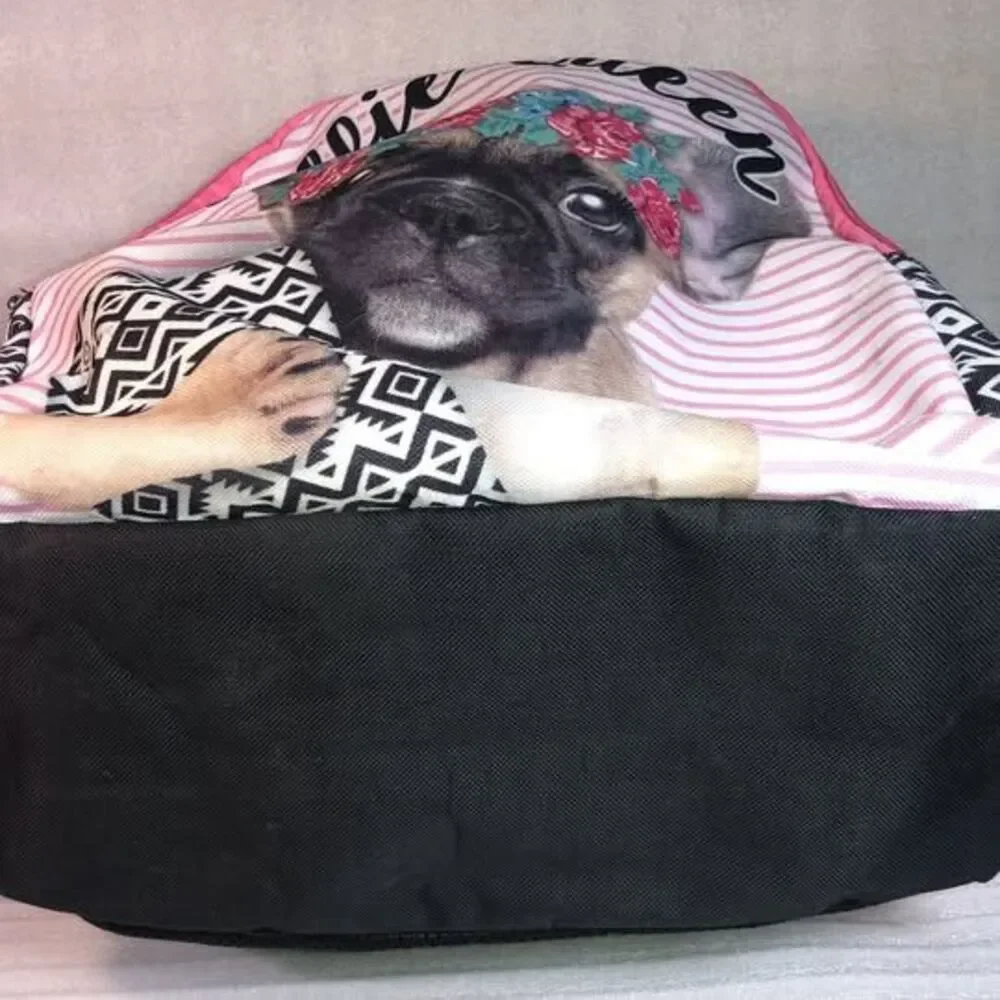 Selfie Queen -Queen Pug pink striped Backpack School Bag Book Bag